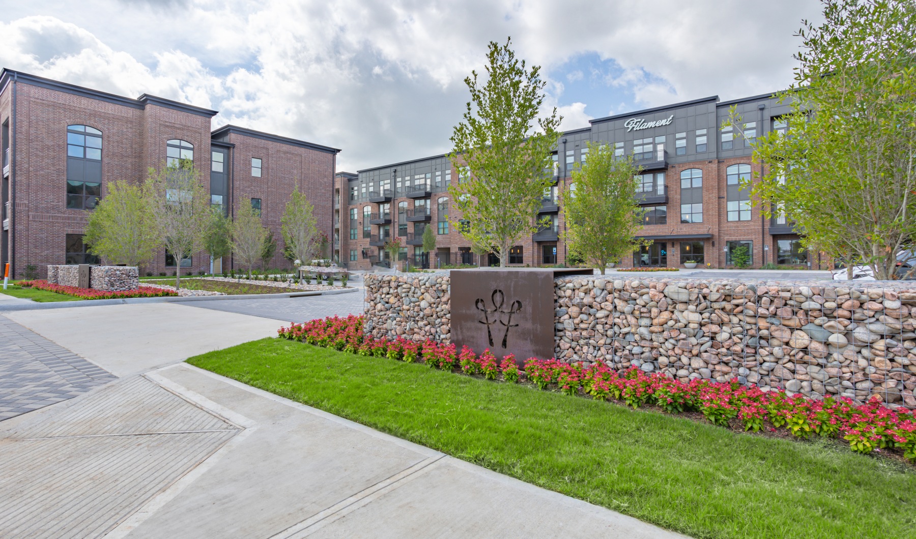 brick buildings and a parking lot